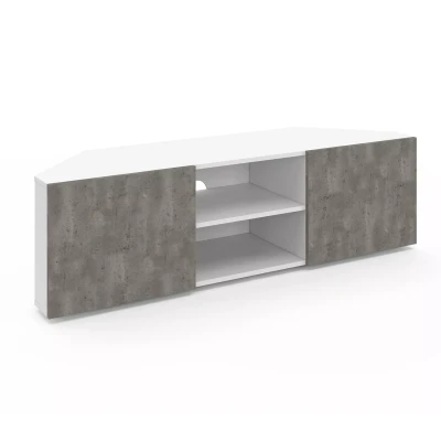 Imagen de IDMarket Mueble TV 110 cm de esquina ELI blanco puertas efecto hormigón