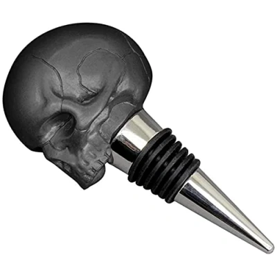 Imagen de Tapón para botella de vino, diseño calavera, color negro