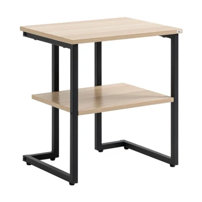 Imagen de HOMCOM Mesa Auxiliar de 2 Estantes Mesita Salón para Dormitorio Estudio Oficina Estilo Moderno 45x35x48 cm Natural