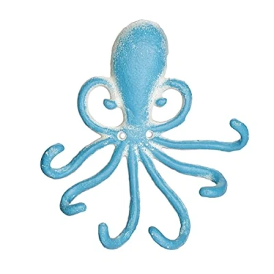 Imagen de Relaxdays Perchero Pared Pulpo, 6 Ganchos, Hierro Fundido, 5x15,5x4 cm, Colgador Llaves Envejecido, Celeste y Blanco, 16,5 x 15,5 4 cm Aprox