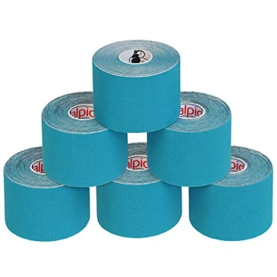 Imagen de ALPIDEX Cinta Kinesiología Tape 5 m x cm Muscular E Book Ejemplos Aplicación, Color:azul claro, Cantidad:6 rollos