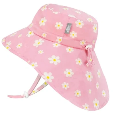 Imagen de Jan &amp; Jul “Grow with Me Sombrero infantil para el sol de algodón con ala grande, Rosa flores, 6 24 meses