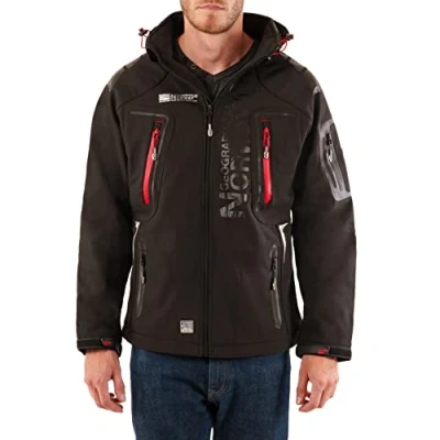Imagen de Geographical Norway TECHNO MEN Chaqueta Softshell Impermeable Hombres Capucha Hombre Transpirable Exteriores Invierno Viento Actividades Ideales Para (NEGRO L)