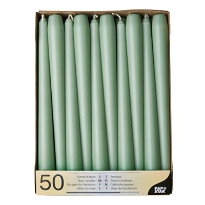 Imagen de PAPSTAR 50 velas de candelabro 2,2 cm diámetro, 25 cm, color verde jade