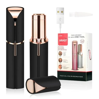Imagen de URAQT Depiladora Facial Mujer, Eléctrica cejas USB Recargable, Recortador de portátil con Luz LED, Afeitadora para Mujer Sin Dolor Cara Nariz Labio (Negro)