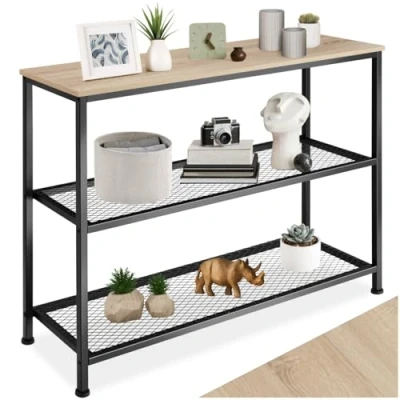 Imagen de TecTake® Mesa Consola Retro, con 2 Estantes de Eejilla, Mueble Auxiliar para Entrada, Recibidor, Centro, Robusta y Estable Madera Industrial Clara, Roble Sonoma