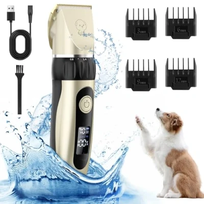 Imagen de YAZEKY Premium Maquina Cortar Pelo Perros,Bajo Nivel de Ruido Cortapelos Profesional para Perros,Cortapelos Mascotas Impermeable Todo el Cuerpo Lavable Inalámbrico Recargable (Oro)