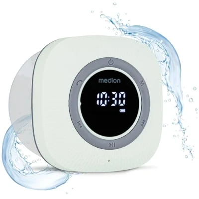 Imagen de MEDION P66096 Radio de Ducha con Bluetooth (Radio baño, FM, Ventosa, Pantalla LED, Impermeable IPX6, batería Recargable integrada, MD43884) Verde