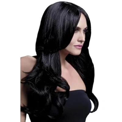 Imagen de Smiffy&#039;s Colección Fever, Peluca Khloe, negra, onda larga con raya al medio, 56cm/22in