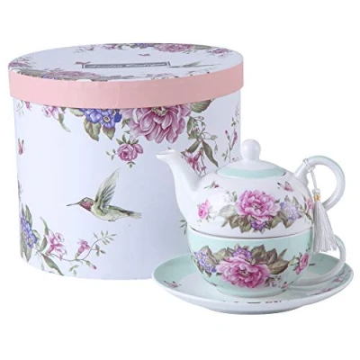 Imagen de London Boutique Tea for One Juego de Tetera, diseño Flores y Mariposas, Color Verde Azulado