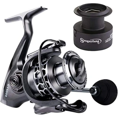 Imagen de Sougayilang pesca Reel 13 + 1BB luz peso Ultra suave aluminio Spinning Carrete de con bobina libre piezas grafito