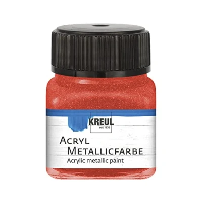 Imagen de KREUL 77273 pintura acrílica metalizada, bote de 20 ml en rojo, glamurosa al agua con efecto metalizado, cobertura cremosa, secado rápido y resistente