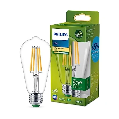 Imagen de Philips Bombilla LED ET64 Eficiente, Casquillo E27 4W, 840 Lúmens, Luz Blanca Cálida 2700k, Clase Energetica A