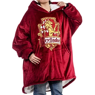 Imagen de Harry Potter: Gryffindor Manta de gran tamaño con capucha, cómoda, suave, cálida, afelpada para hombres y mujeres forro polar Sherpa bolsillos, rosso, Talla única