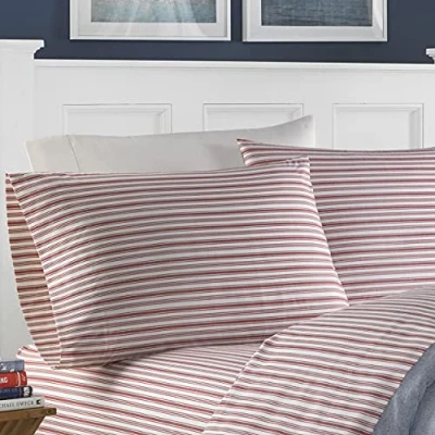 Imagen de Nautica Colección de percal Juego sábanas 100% algodón, crujiente y Fresco, Ligero Absorbente la Humedad, 4 Piezas, Queen, Coleridge Red