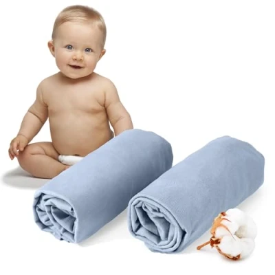 Imagen de Dreamzie Juego de 2 Sabanas Cuna 40x90 Algodon Ajustables Oeko Tex Certificado Azul Claro Sabana Bajera 100%