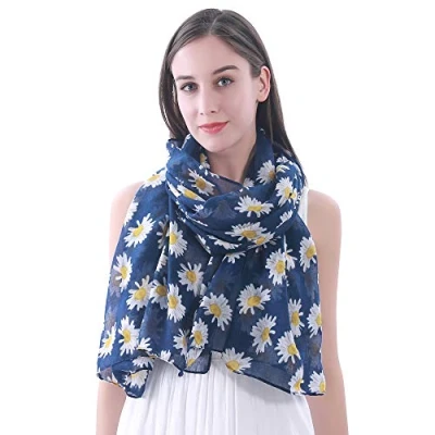 Imagen de Lina &amp; Lily Fular mujer con estampado de margaritas (Azul marino)