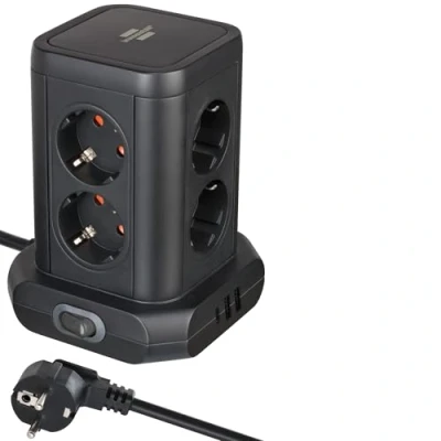 Imagen de Brennenstuhl Regleta de enchufes 8 vías con USB, Vertical 2 x Type A &amp; 1 C Power Delivery para Carga rápida, en disposición 45, Cable m, Negro