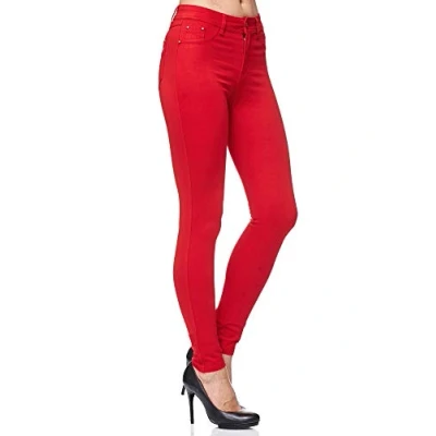 Imagen de Elara Pantalón Elástico de Mujer Skinny Fit Jegging Chunkyrayan Rojo H21 Red 42 (XL)