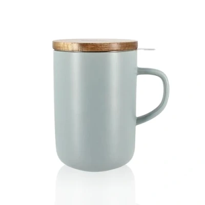 Imagen de OGO LIVING Tetera Juliet 475 ml Ideal para té y Taza de gres tapa madera acacia Perla 7912014