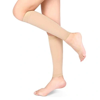 Imagen de Medias de Compresión Médicas 20 30 mmHg, Mangas para Pantorrillas con Presión Graduada la Hinchazón las Venas Varicosas Alivio del Dolor Pantorrillas, 1 Par (Beige, XL)