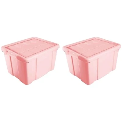 Imagen de AC Pack de 2 Cajas Almacenamiento Fabricado en plástico Contenedor para almacenar Juguetes, Libros, Ropa, Mantas N.º 1 (Rosa) 21 x 39,6 29,6 cm 16 Litros