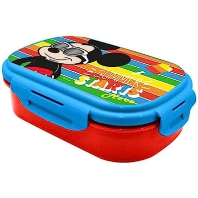 Imagen de Fiambrera de Mickey Mouse con cubiertos, para niños, hecha plástico sin BPA, apta lavavajillas, regreso a la escuela, tamaño: 21 cm