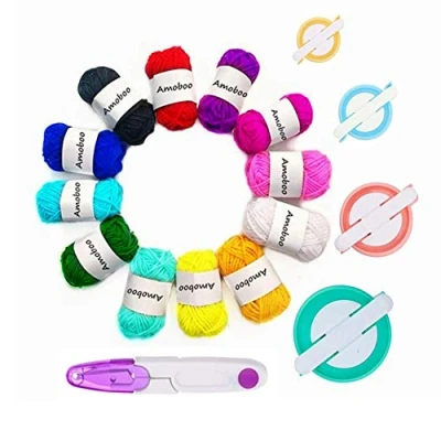 Imagen de Knewmart Pom Maker 4 Tamaños Pompón Hacedor Pelusa Herramienta para Lana Aguja Tejedor Tejido DIY Principiantes + 12Pcs Acrílico Hilos 1Pcs Tijeras (17)
