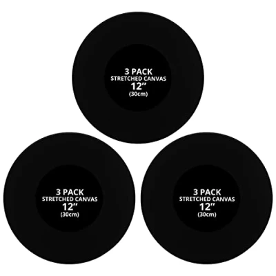 Imagen de Belle Vous Pack de 3 Lienzo Redondo Negro 30 cm Diámetro Lienzos para Pintar Acrilico y Óleo Set Pre Estirado Bocetos Dibujos