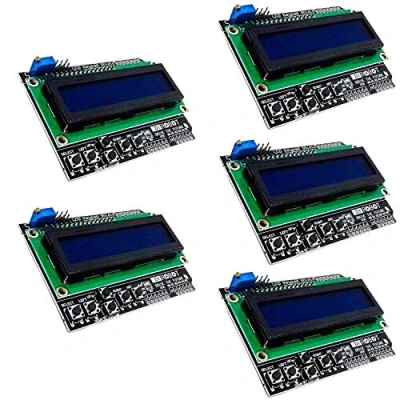 Imagen de AZDelivery 5 x HD44780 LCD Keypad Shield 16x2 LCD1602 Modulo Display 2x16 Caracteres (con Fondo Azul y Blancos) Compatible con Arduino E Book Incluido!