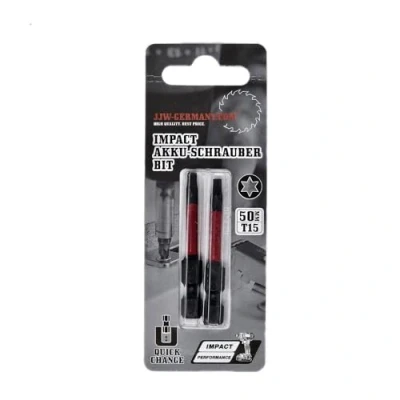 Imagen de jjw germany Impact Puntas para destornillador inalámbrico T10 / T15 T20 T25 T27 T30 y T 40 x 50 mm de largo (Impact Torx 15 mm)