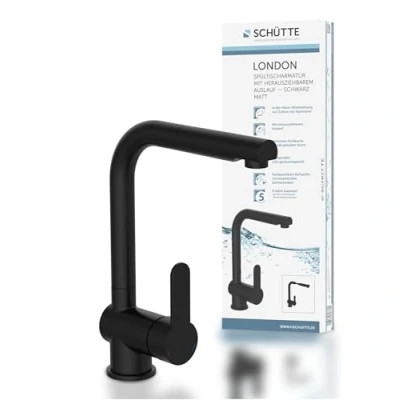 Imagen de SCHÜTTE LONDON 79760 grifo de cocina con alcachofa extensible, función ahorro energía, monomando para fregadero, color negro mate