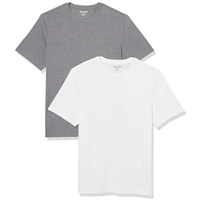 Imagen de Amazon Essentials Camiseta de manga corta, cuello redondo y corte recto Hombre, Pack 2, Blanco/Gris Mezcla, M