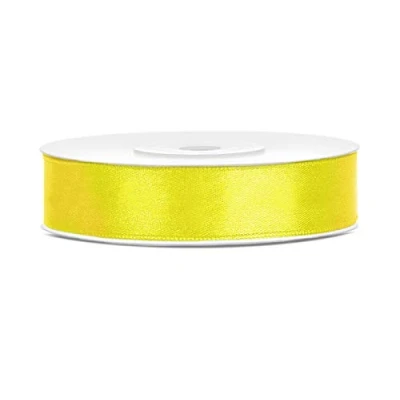 Imagen de Cinta de satén poliéster con lazo y embalaje regalo 6/12/25/38/50/100 mm x 25 m (Tamaño 12mm 25m Color Amarillo)