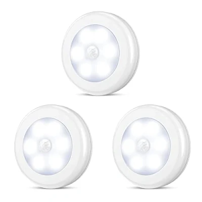 Imagen de ORIA Luz de Sensor Movimiento, Luces Nocturnas Escaleras con Pilas, Encendido/Apagado Automático, Movimiento Interior para Pasillo, Gabinete Pared Blanco Puro