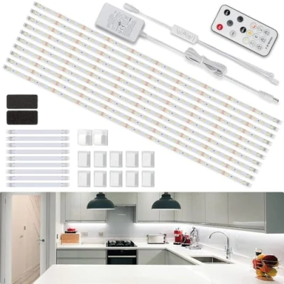 Imagen de Enteenly Tira Led Blanca Frio 5m, Debajo de Los Armarios, Kit Luz con Mando a Distancia para Vitrina, Cocina, Escritorio, Estantería, Armario, Iluminación Fondo, 6500K