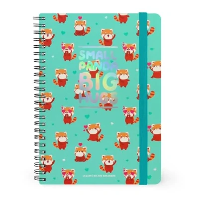 Imagen de Legami Cuaderno de rayas con espiral grande Formato A5, Spiral Notebook, contiene 1 hoja pegatinas, 160 páginas desmontables, papel FSC, elástico cierre, 15 x 21 cm, tema Red Panda