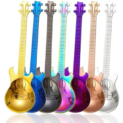 Imagen de Cucharillas De Café Para Guitarra, 7 Piezas Coloridas Cucharas Musicales Acero Inoxidable, Juego Té Agitar / Mezclar AzúCar Postre Mermelada Cuchara