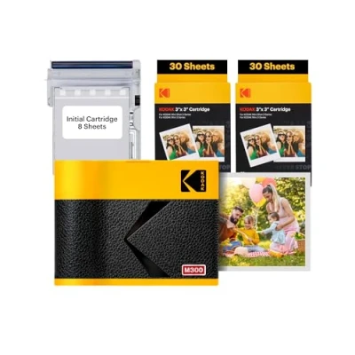 Imagen de KODAK Mini 3 ERA 4PASS Impresora de Fotos Portátil (7,6x7,6cm) (Impresora + Pack con 68 Hojas (8 Iniciales 60 Hojas), Amarillo)