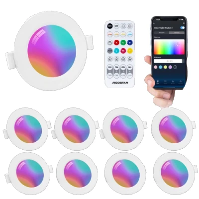 Imagen de Aigostar Downlight Inteligente 3W Bluethooth Mesh, LED Focos Empotrada Techo Luces con Control Remoto Compatible Alexa para Salón Cocina, RGB y Blanco Regulable 2700 6500K, Ф68 80mm, IP44, 8 Uds