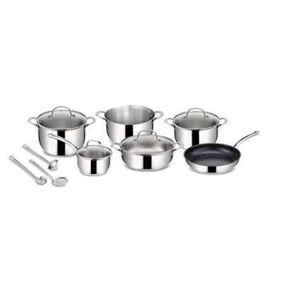 Imagen de Lagostina Evelia Set de Cocina Acero Inoxidable 18/10 para Inducción, Gas y Horno, 13 Piezas, Juego con 4 Cacerolas, Olla, Sartén Antiadherente, Cuchara, Espátula, Cuchara Espaguetis, Tapas