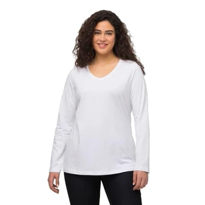 Imagen de Ulla Popken Camiseta Básica, Cuello En V, Ajustada, Manga Larga, para Mujer, Blanco (Schneeweiß), 54 56