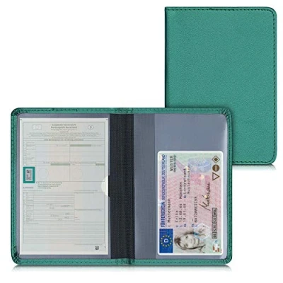 Imagen de kwmobile Funda para permiso de circulación coche cuero sintético Con espacio tarjetas 9.2 x 13 CM doblado verde oscuro