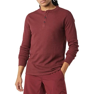 Imagen de Amazon Essentials Camiseta Henley de Panal Abeja Manga Larga con Ajuste Normal Hombre, Burdeos, S