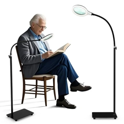 Imagen de Delixike Lámpara de pie con lupa luz, manos libres cuello cisne flexible, regulable luz LED brillante para leer, trabajo cercano, manualidades, 30*20*5CM, DLXK 1