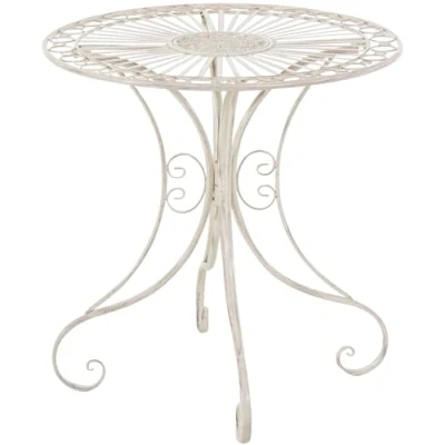 Imagen de CLP Mesa de Jardín Hari Auxiliar Exterior en Estilo Rústico Terraza Redonda Diámetro: 70 cm Color:, Color:Crema Envejecido