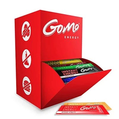 Imagen de GoMo ENERGY® Mezcla de variedades energía, bebidas en polvo sin azúcar, cafeína + vitaminas minerales extractos plantas, 10 sabores y funciones, más potencia concentración, 100 raciones