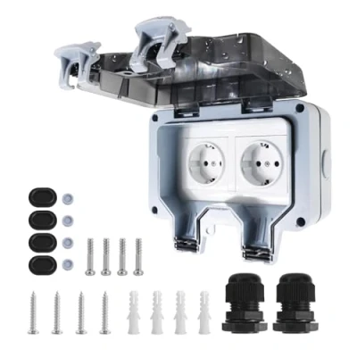 Imagen de SUOLAREN Outdoor Socket Impermeable IP66 2 Fach mit Klappdeckel Abschließbare für Garten Küche Garage Wäsche im Freien, CAR DE002 NEWST