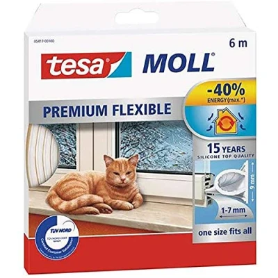 Imagen de tesamoll Silicona PREMIUM FLEXIBLE, Tira de Adhesiva para Sellar Brechas Ventanas y Puertas, Blanco, 6 m x 8 mm 7