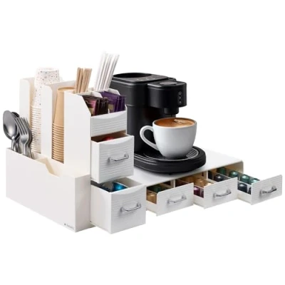 Imagen de Navaris Organizador de Cafe Estacion para Accesorios Cafetera con 1x Dispensador Cápsulas Soporte y Mueble Vasos Té Azucar Crema